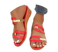 UK Size 4 Low Wedge Mules Sandals for Women Clearance Open Toe 2 Band Espadrilles Platform Slip on Dressy Sliders Sandal Mule Slides Bohemia Beach Heels Sandals Footwear Gifts Red