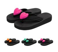 UK Size 4 Women's Thong Flip Flops, Ladies Comfort Lightweight Soft Toe Post Flat Sandals Summer Flipflops Open Toe Slip on Trendy Dressy Beach Vacation Slippers Heart_Hot Pink Footwear