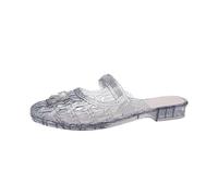 UK Size 5 Jelly Mules for Women Ladies Closed Toe Sandal Clear Jelly Flats with Rhinestones Bow Slide Sandals Mary Jane Mule Flat Summer Slip On Backless Shoes Sandle Footwear Grey