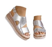 UK Size 5 Summer Wedge Sandals for Women flatform Open Toe Ankle Back Strap Espadrille Sandals Peep Toe Platform Slingback Sandles Side Casual Shoes Sandle Footwear Silver