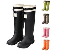 UK Size 5 Unisex Wellington Boots Women Men Foldable High Mid Calf Wellies Tall Rain Boots Packable Adjustable Drawstring Wide Calf Garden Fishing Shoes Outdoor Black Footwear