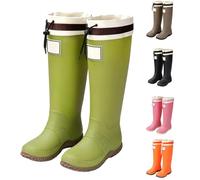 UK Size 5 Unisex Wellington Boots Women Men Foldable High Mid Calf Wellies Tall Rain Boots Packable Adjustable Drawstring Wide Calf Garden Fishing Shoes Outdoor Green Footwear