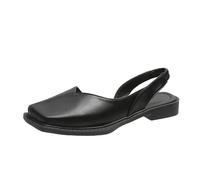 UK Size 5 Women’s Square Closed Toe Sandals with Sling Strap Flat Low Heel Pump Shoes Slip on Slingbacks Walking Slide Shoes, Everyday Stylish Footwear Black