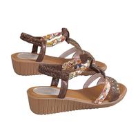 uk Size 6.5 Dressy Wedge Sandals for Women Comfort Summer Beach Sandals Slip-On T-Bar Beaded Glitter Bohemian Wedges Walking Sandal with Elastica Back Strap Gifts Footwear 001_Brown