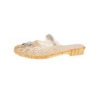 UK Size 6.5 Jelly Mules for Women Ladies Closed Toe Sandal Clear Jelly Flats with Rhinestones Bow Slide Sandals Mary Jane Mule Flat Summer Slip On Backless Shoes Sandle Footwear Gold