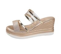 UK Size 6.5 Women's Glitter Platform Slip on Wedge Heels Sandals Clear Two Strap open toe flatform mules Glitter Heels Transparent Slides Shoes for Party dRESSY Sandle Footwear Gold