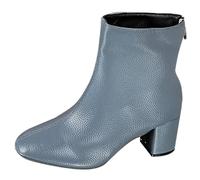 UK Size 6.5 Women's Leather Square Toe Back Zip Chunky Low Block Heels Ankle Boots Elegant Tall Shaft Fall Winter Heeled Dress Booties Shoes Light Blue