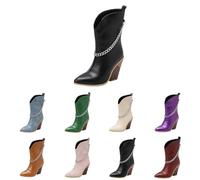 UK Size 6.5 Women's Wedge Cowgirl Cowboy Western Boots Booties Animal Print Mid Calf Pointed Toe Stacked Block Chunky Heels Short Ankle Boot Shoes Vintage Party Casual C1_Black