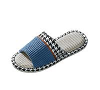 UK Size 6 Men's Slipper Couples Mule Sandals Slippers Unisex Open Toe House Slipper Summer Holiday Sandals Flax Sole Indoor Flats Shoes Comfort Slippers Breathable Floor Drag #4_Blue