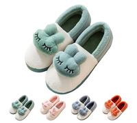 UK Size 6 Women's Bunny Slipper Closed Back Fuzzy Moccasin Slip on Indoor Slippers Soft Clog Comfy Non Slip Memory Foam House Shoes Green