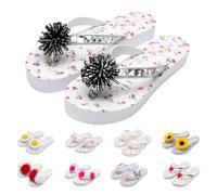 UK Size 7 Women's 3D Floral & Bow Accent Thong Flip Flops, Flat Sandals Summer Flipflops Open Toe Slip on Dressy Beach Vacation Slippers Low Heel Comfy White A Footwear