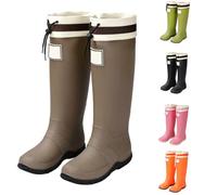 UK Size 8 Unisex Wellington Boots Women Men Foldable High Mid Calf Wellies Tall Rain Boots Packable Adjustable Drawstring Wide Calf Garden Fishing Shoes Outdoor Brown Footwear