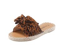 UK Size Sandals Espadrilles Slides Slip On Slide Flat with Twist Knot Bow,Flat Sandals Leopard Print Bow Rome Shoes Wide Width 3_Brown 4.5