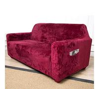 UK Sofa Covers Plush Velvet Fit Stretch Protector Soft Couch Cover With Tuckers, 1 seater,Wine Red