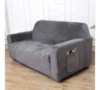 UK Sofa Covers Plush Velvet Fit Stretch Protector Soft Couch Cover With Tuckers, 2 seater,Light Grey