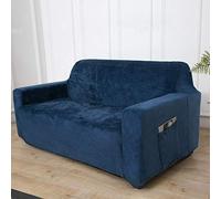 UK Sofa Covers Plush Velvet Fit Stretch Protector Soft Couch Cover With Tuckers, 3 seater,Navy