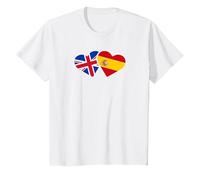 UK Spain Flag T Shirt Heart British Spanish Love Cute T-Shirt, Youth, White, 2T