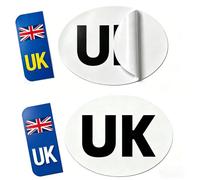 UK Stickers for Car Europe - 4 Pcs Hybrid Set with 1x Magnetic & 1x Self-Adhesive UK Oval Identifier (180x133mm), 2x Reflective Number Plate Stickers (White & Yellow) for Post-Brexit EU Travel