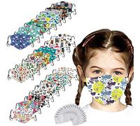 [UK Stock] 25+30 PCS Kids Face_Mask_Cover Reusable Cute Floral Print Washable Cotton Blend Fabric With Adjustable Earloops Filters Pocket Insert Boys Girls School Supplies Household Antidust