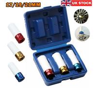 Uk Stock 3Pc Alloy Wheel Nut Thin Wall Deep Impact Socket Set 17 19 21mm 1/2" Drive