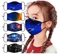 [UK Stock] 5 Packs Kids Protect_Cover_Mask Reusable Washable Soft Cotton Boys Girls Stars Space Pattern With Adjustable earloops Breathable Skin Care Antidust Outdoor house protection (A)
