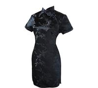 UK Stock Black Cherry Blossom Chinese Short Mini Evening Party Dress Cheongsam Despatch Same Working Day (UK 6)
