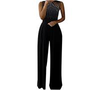 UK Stock Womens Sequin Printed Jumpsuits Ladies Casual Trousers Trendy Cold Shoulder Short Sleeve V Neck White dot Print Rompers Peplum Wide Leg Lounge Pants Plain Loose Fit One Piece Overalls