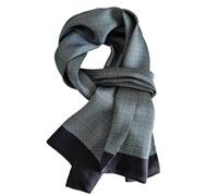 UK_Stone Men 100% Pure Silk Scarf Paisley Houndstooth Vintage checked Pattern Double Layer Gentlemen (#2 grey)