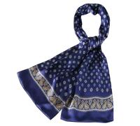 UK_Stone Men 100% Pure Silk Scarf Vintage Classic Pattern Double Layer Printed (#7 dark blue)