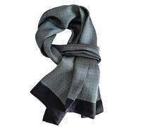 UK_Stone Men's 100% Silk Scarf, Vintage Pattern, Braided pattern #2 black grey, One Size