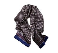 UK_Stone Men's 100% Silk Scarf, Vintage Pattern, Checked flower pattern dark blue, One Size