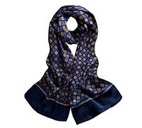 UK_Stone Men's 100% Silk Scarf, Vintage Pattern, Houndstooth Check Pattern Dark Blue, One Size