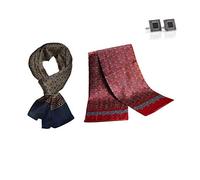UK_Stone Men's 100% Silk Scarf, Vintage Pattern, Overlay 2pcs_1 with cufflinks, One Size