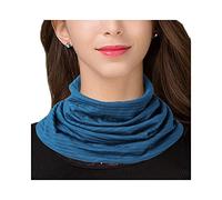 UK_Stone Women Loop Scarf Collar Solid Color/Stripes Wool and Mulberry Silk Blending Neck Warmer Faux Collar Neckerchief Neck Scarf Infinity Loop Scarf (Blue Striped)