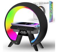 UK Technology O Lamp Wireless Charger, Color Changing Ambient Light, Dimmable Night Light, Digital Display Alarm Clock, Bluetooth Speaker, Mood Light for Bedroom, Premium Matte Black