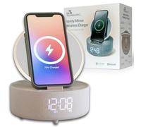 UK Technology Vanity Mirror - Wireless Charger For Smartphone, Makeup Mirror With Ring Light, Bluetooth Speaker, Desk Mirror, Digital Display Alarm Clock, Wireless Speaker Charger, Bedside Lamp