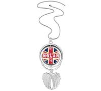 UK the Union Jack Flag Mark Illustration Pendant Angel Wings Rotating Necklace Jewelry