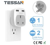 UK to America Travel Adapter with 2 USB Ports Type B for Canada Mexico