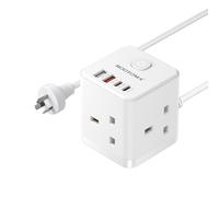 UK to Australia Plug Adapter 3 Way 4 Fast Charging USB (QC3.0/PD20W) | 1.5M Extension Cable, Compact Cube Plug Adapter for New Zealand, China, Fiji, Argentina, Type I