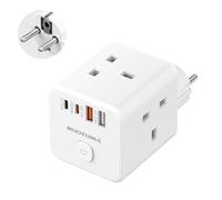 UK to EU Plug Adapter with 4 USB (QC3.0/PD20W), 3 Outlets with Switch | Cube Travel Adapter with Fast Charging for Germany, France, Spain, Italy, Portugal, Greece, Turkey and more - Type E/F