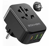 UK to Europe Travel Adapter with USB, Grounded EU Euro Plug Adapter Universal Travel Adapter (2 USB -A & 1 Type-C) World to EU Germany France Spain Portugal Iceland Greece Poland and More(Type E/F)