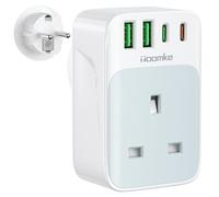 UK to European Adapter Plug, PD 35W Fast Charge USB C European Travel Adapter with 4 USB Ports, UK to EU Plug Adaptor for Germany France Spain Turkey Iceland Greece Poland and More(Type E/F)