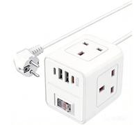 UK to European Plug Adapter,SHUOMAO 3 Way UK to EU Plug Adaptor with 4 USB(PD 20W),Cube Euro Europe Travel Adapter with 1.5 Extension Lead for Germany France Spain Poland Greece Netherlands(Type E/F)