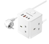 UK to European Plug Adapter with 1.5m Cable, PD20W USB-C, Type E/F