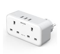 UK to European Plug Adapter with 3 USB, 2 Way Plug Extension with Dual 2 Pin Socket at The Bottom, Travel Adapter Plugs UK to Europe EU, Type E/F Plug Adaptor for Germany France Spain Turkey Greece
