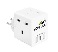 UK to European Plug Adapter with 3 USB Ports and 1 USB C, European Travel Adapter Plug Extender,Grounded European Plug Adapter
