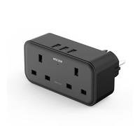 UK to European Plug Adapter with 3 USB, Travel Adapter Plug UK to EU Europe, Black Type E/F Plug Adaptor with Dual 2 Pin Socket, Euro Schuko Grounded Charger for Germany France Spain Turkey Greece