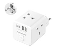 UK to European Plug Adapter with 4 USB Ports(2 USB C), Cube European Plug Adapter for Germany, Spanish, France, Turkey, Italy, Egypt, Greece, Portugal and More(Type E/F)