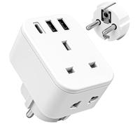 UK to European Plug Adapter with USB,SHUOMAO UK to EU Euro Travel Adaptor with 3 USB,Europe Power with Shaver Toothbrush Adapter Plug for Spain France Iceland Germany Turkey Greece Poland(Type E/F)