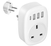 UK to European Plug Adaptor - UK to EU Plug Adapter Euro Europe European Schuko USB C Travel Charger with USBC Type C for France Germany Spain Turkey Greece Poland Iceland Russia (Type E/F) Tusreda